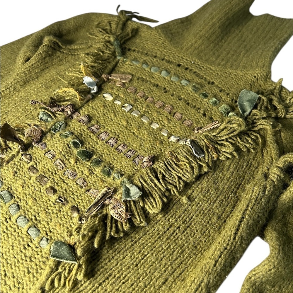 By Anthropologie Wool blend Turtleneck sweater wt Fringe and velvet details - S - Picture 9 of 13